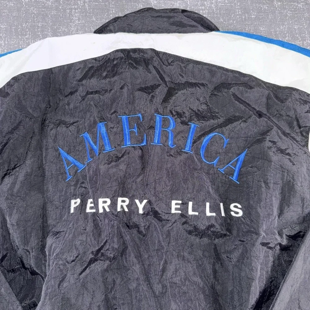 Perry Ellis America Jacket Mens XL Black Nylon Windbreaker Patriotic Logo